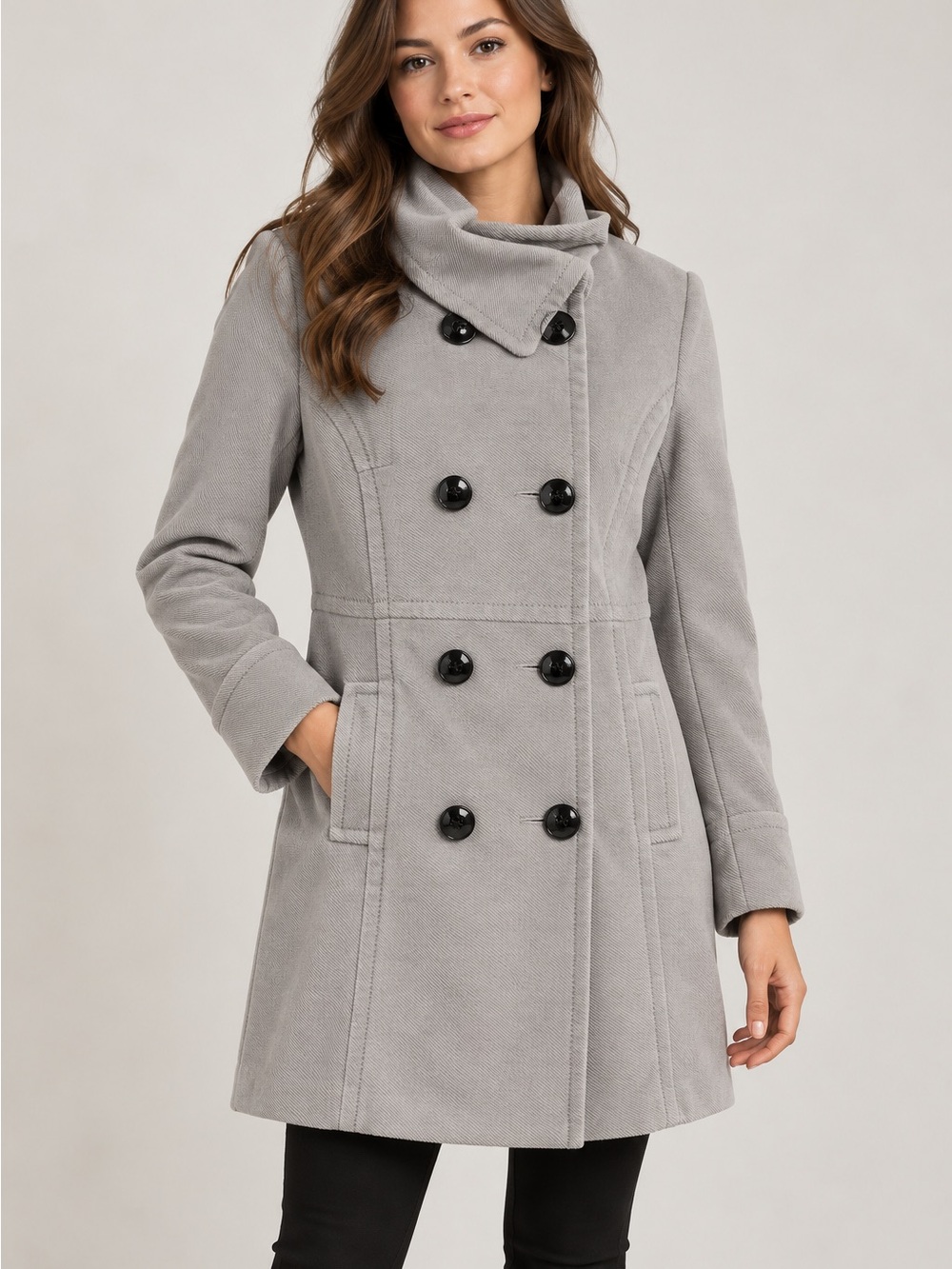 Attentif Double-Breasted Gray Peacoat Jacket